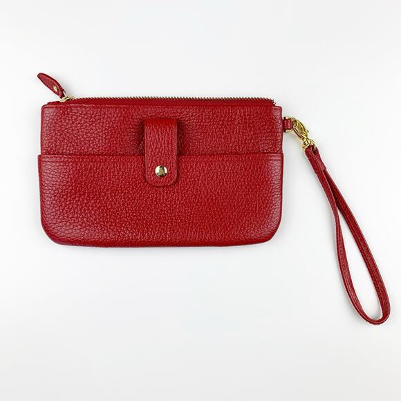 Lodis Wristlet Small Bag Purse Red Leather Zipper - Picture 7 of 12